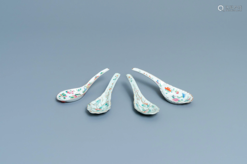 Four Chinese famille rose 'grasshopper' spoons for…