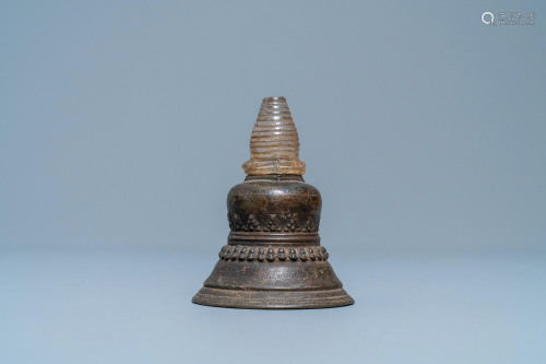 A bronze stupa with rock crystal yasti, Tibet, 18th C.