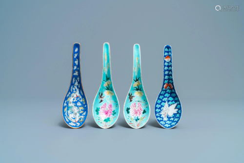 Four Chinese turquoise- and blue-ground spoons, 19/…