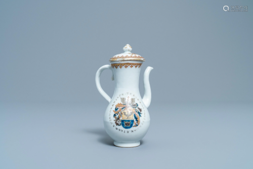 A Chinese Dutch market armorial chocolate jug with the