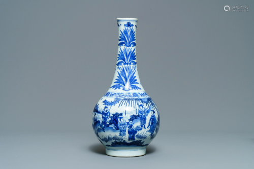 A Chinese blue and white bottle vase, Transitional