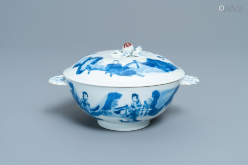 A Chinese blue, white and copper red bowl and co…