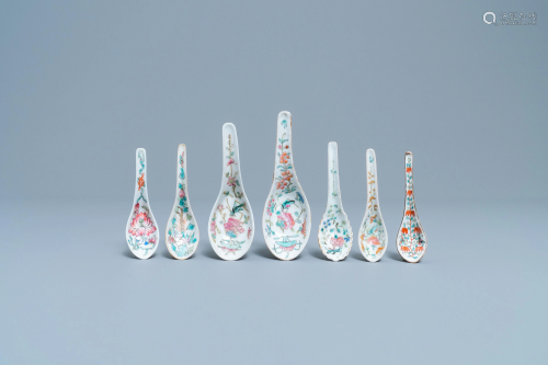 Seven Chinese famille rose spoons with floral design