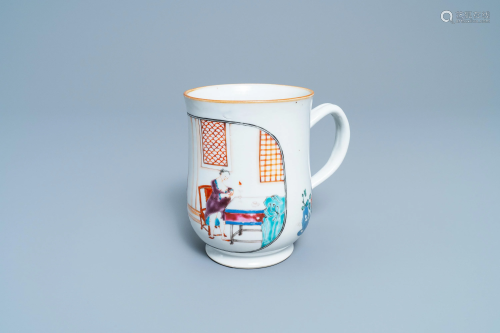 A Chinese famille rose mug with a semi-undressed l…