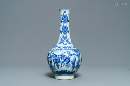 A Chinese blue and white bottle vase, Transitional