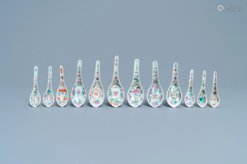 Twelve Chinese famille rose spoons for the Straits or