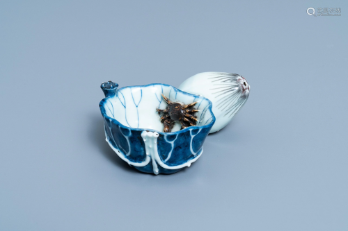 A Chinese blue, white and copper red 'crab in lotus'