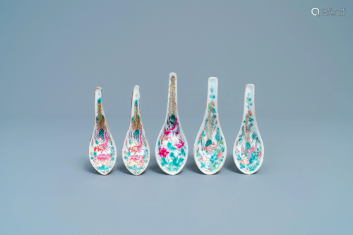 Five Chinese famille rose 'phoenix' spoons for the