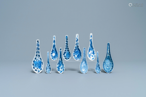 Ten Chinese blue and white spoons for the Straits or