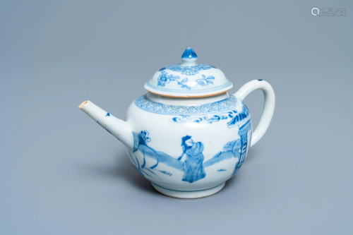 A Chinese blue and white 'Xi Xiang Ji' teapot with