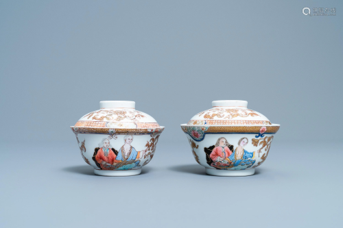 A pair of Chinese famille rose bowls and covers…