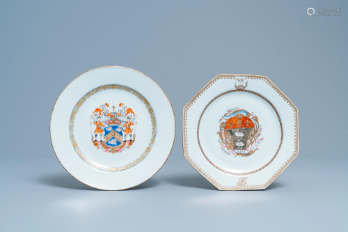 Two Chinese famille rose armorial plates for the