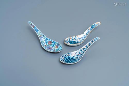 Three Chinese doucai spoons, 19th C.