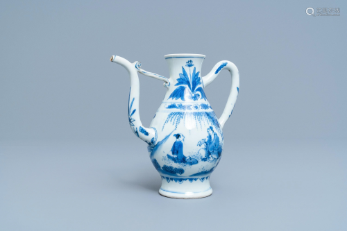 A Chinese blue and white ewer with figures in a