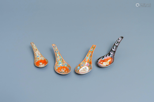 Four Chinese Thai market Bencharong spoons, 1…