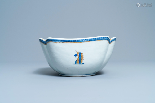 A Chinese blue, white and gilt English market bowl …