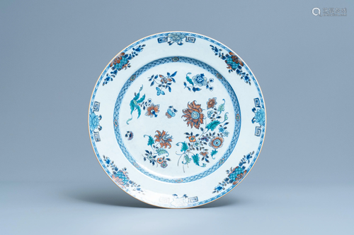 A large Chinese doucai charger with floral design,