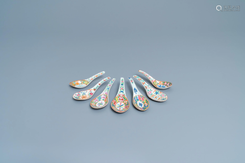Seven Chinese Canton famille rose spoons for the Thai