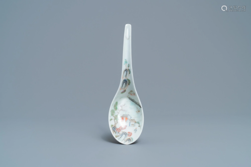A large Chinese famille rose 'landscape' spoon,