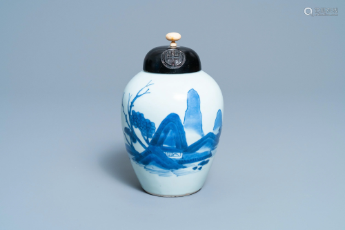 A Chinese blue and white 'landscape' jar, Transiti…
