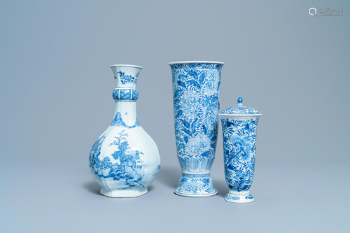 Two Chinese blue and white beaker vases and a bot…