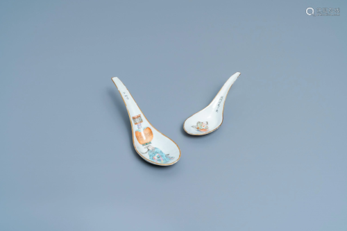 Two Chinese famille rose 'Wu Shuang Pu' spoons,