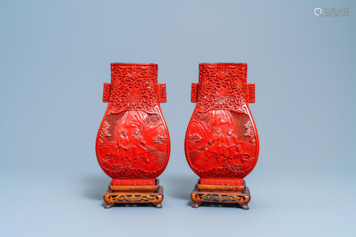 A pair of Chinese cinnabar lacquer 'Cultural
