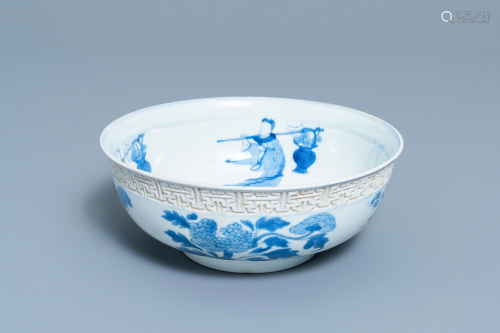 A Chinese blue and white relief-moulded bowl, Ka…