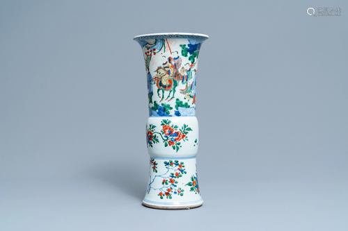 A Chinese wucai 'gu' vase with narrative design,