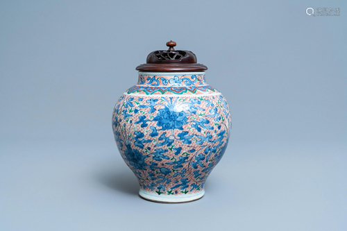 A Chinese wucai vase with floral design, Transitional