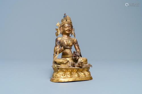 A Sino-Tibetan gilt copper alloy figure of Buddha,