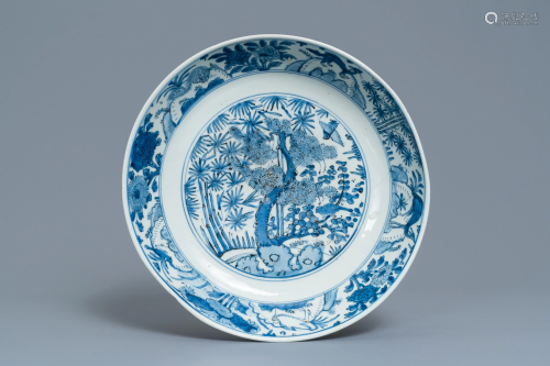 A Chinese blue and white 'Three friends of winter'