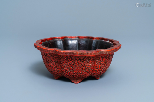 A Chinese carved cinnabar lacquer jardiniere