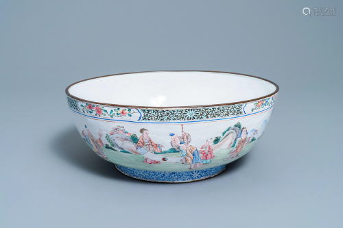 A large Chinese Canton enamel 'scholars' bowl,