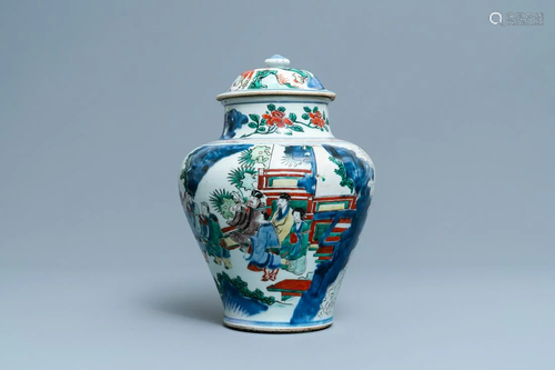 A Chinese wucai 'immortals' vase and cover, S…