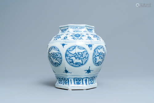 A Chinese blue and white 'cranes' vase, Jiajing