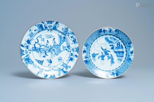 A Chinese blue and white dish and a plate,