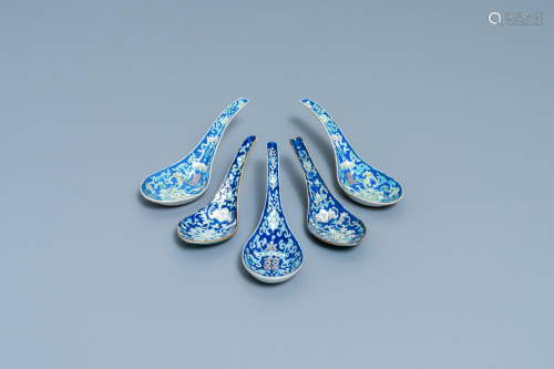 Five Chinese blue-ground spoons, incl. a pair To…