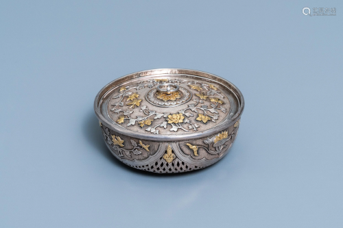 A Chinese parcel-gilt silver cricket box, Qianlong