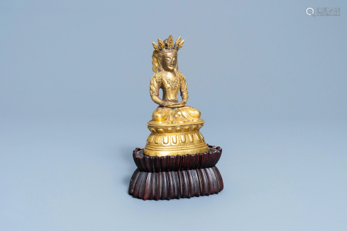 A Sino-Tibetan gilt bronze figure of Buddha, 18t…