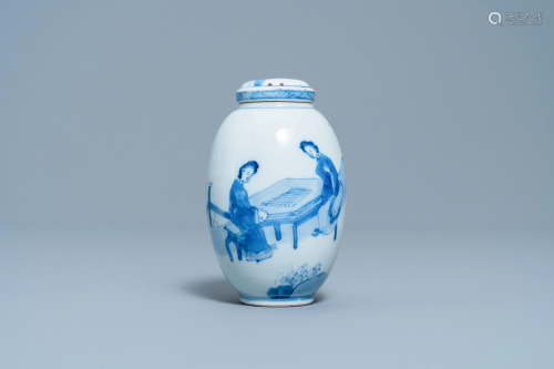 A Chinese blue and white covered tea caddy, Ka…