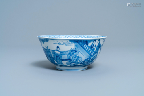 A Chinese blue and white klapmuts bowl with fig…