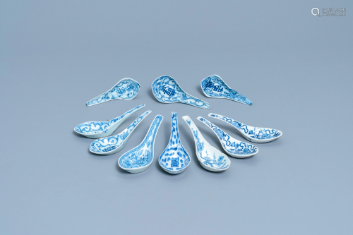 Ten Chinese blue and white spoons, 19/20th C.