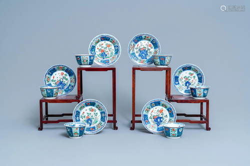 Six Chinese famille verte cups and saucers, Kangxi