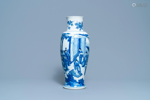 A Chinese blue and white vase with female musi…