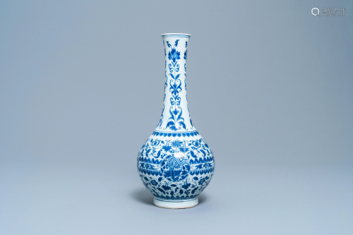 A Chinese blue and white 'phoenix medallion' bottle