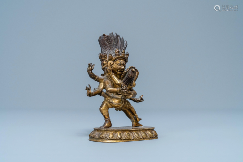 A Sino-Tibetan gilt bronze figure of Hayagriva, …