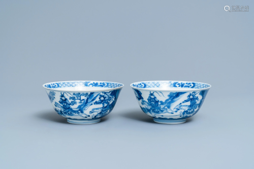 A pair of Chinese blue and white 'Xi Xiang Ji' bowls,