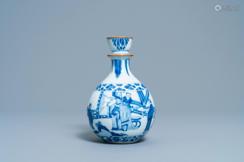 A Chinese blue and white huqqa base with a n…