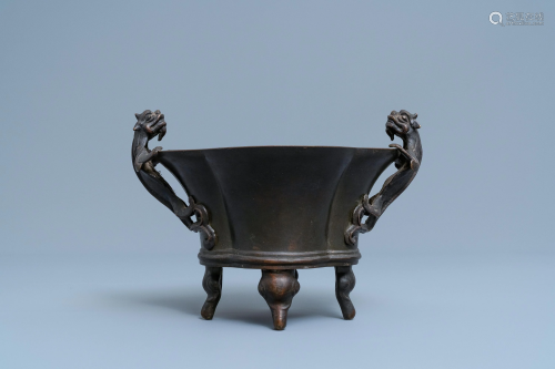 A Chinese chilong-handled bronze censer, Xuan…